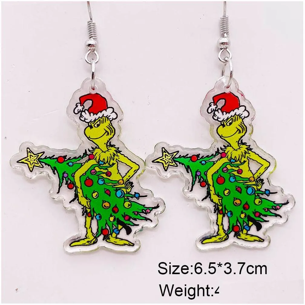 Christmas Studs Acrylic Drop Earrings Fashion Jingle Bell Xmas Tree Charm Dangle Crutch Snowman Snowflake Santa Claus Glitter Teardrop New Year Jewelry