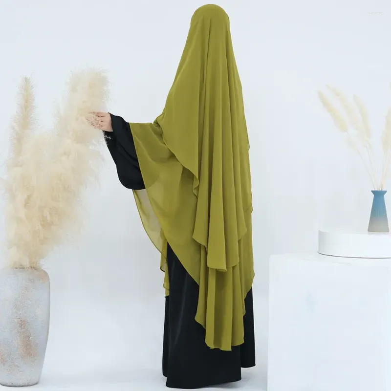 Ethnic Clothing Extra Long Chiffon Khimar Muslim Women 2 Layers Veils Islamic Dubai Turkish Hijab Niqab Jilbab Ramadan Eid (No Dress)