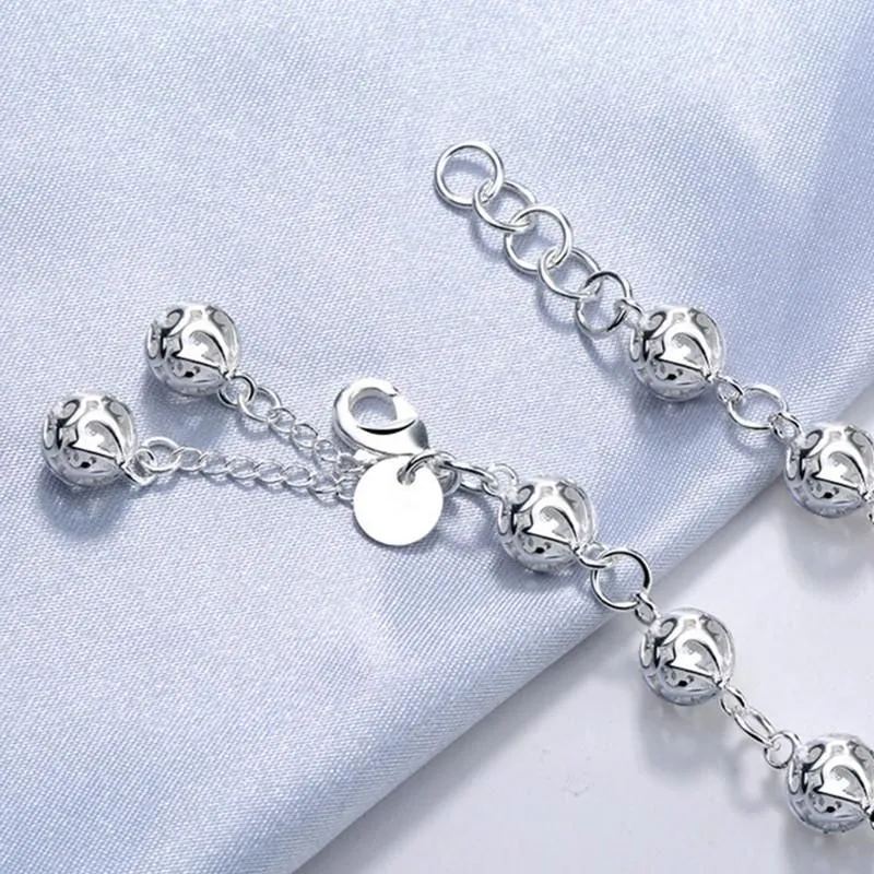 Link Chain Silver Plated Brass Bracelet Copper Bell Transit Fortune Ball DropLink