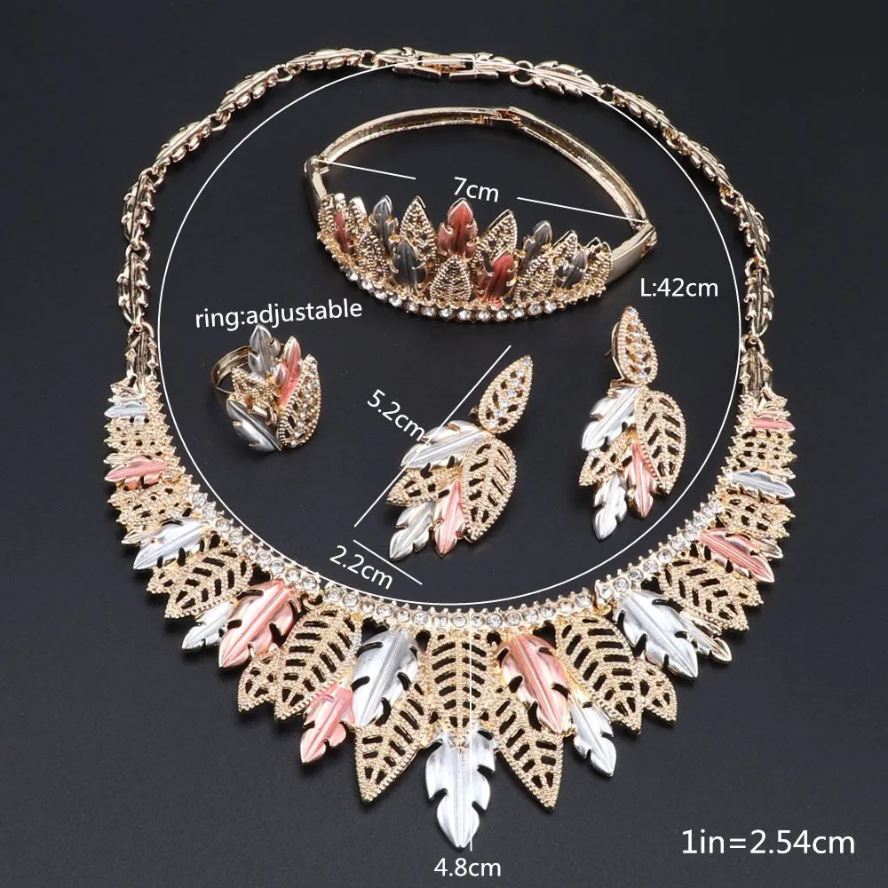 Luxury Nigerian Women Wedding Jewelry Sets Chunky Necklace Earrings Bangle Ring Bridal Dubai Gold Jewelry Set4276863