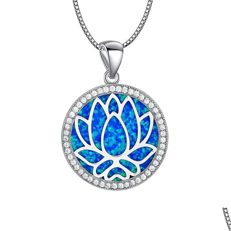 Pendant Necklaces Chinese Style Round Blue / White Lotus Fire Opal & Necklace Ladies Fashion JewelryPendant