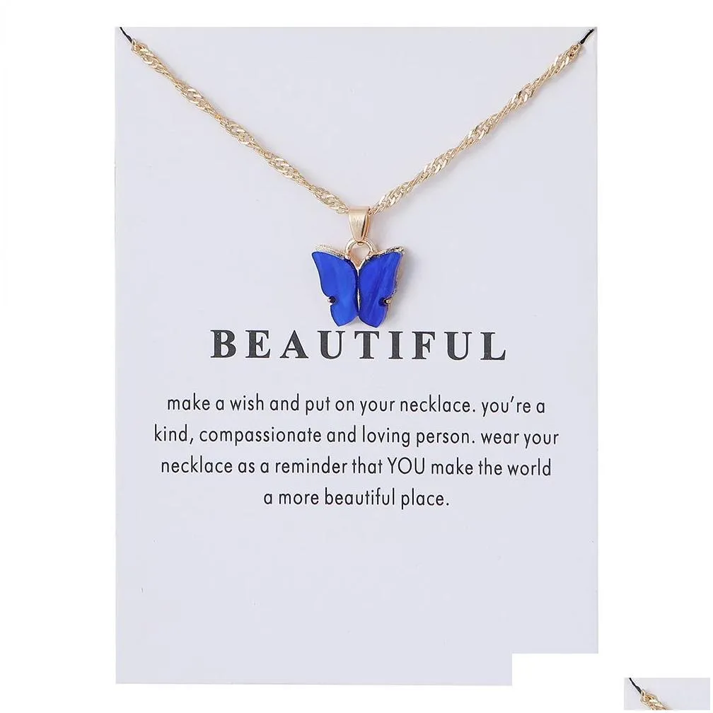 bulk price womens acrylic butterfly pendant necklaces sexy clavicle rope chain jewelry lady necklace with gold white card