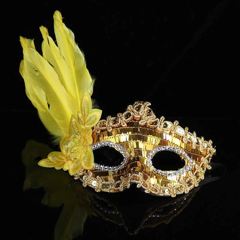 Women Girls Feather Masquerade Eye Mask Sequins Prom Mask Halloween Party Cosplay Costume Wedding Decoration Props Half Face Eyes Masks Veren Maskerade