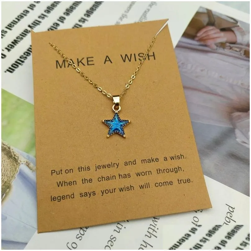 in bulk blue starry sky pendant necklaces clavicle chain dream planet star moon necklace jewelry gift accessories female