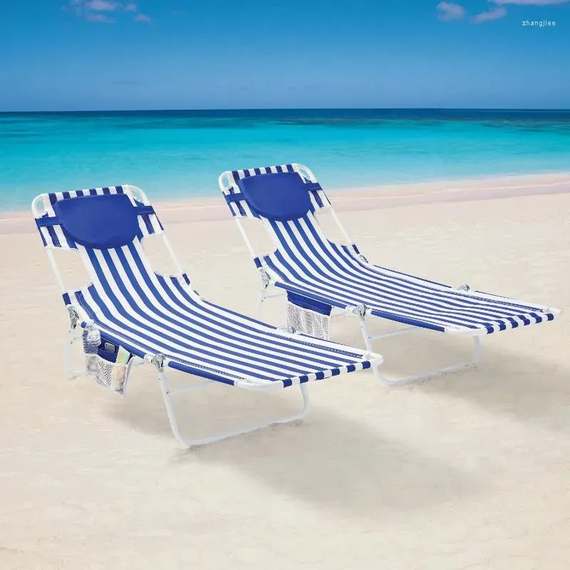 Camp Furniture /Mainstays 2-Pack Folding Backpack Face-Down Beach Lounger Blue & White Stripe