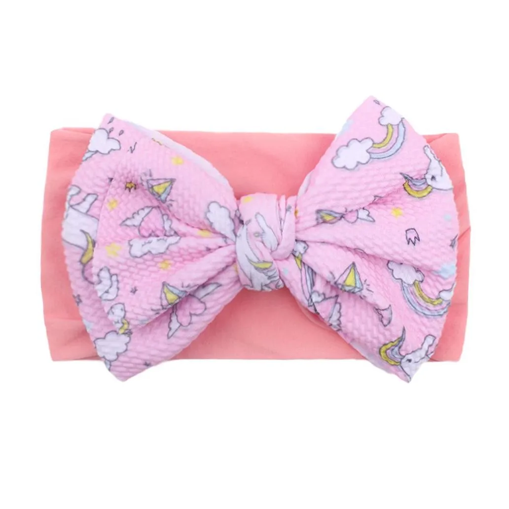 childrens floral printed bowknot nylon headband kids soft elastic hair accessories baby hair pin jewelry