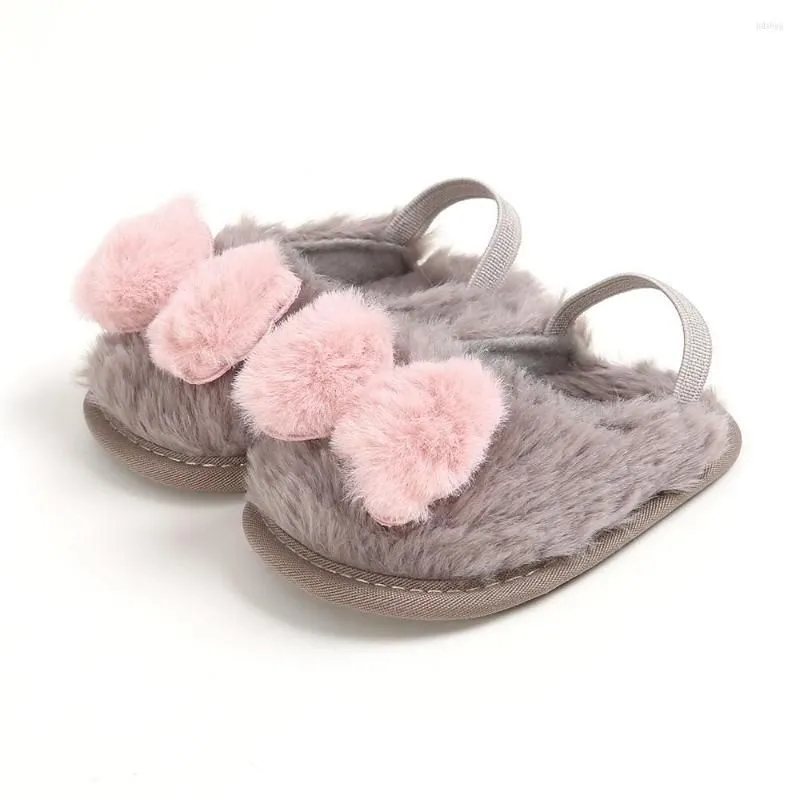 Athletic Shoes Born Toddler Baby Girls Slippers Winter Warm Plush Infant Cute Faux Bow Soft Crib Anti-slip Home Casual