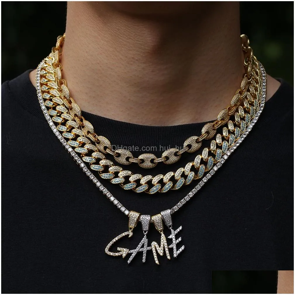 iced out custom cursive writing initial letters pendant necklace with 24inch rope chain cubic zirconia for men hiphop jewelry2825936