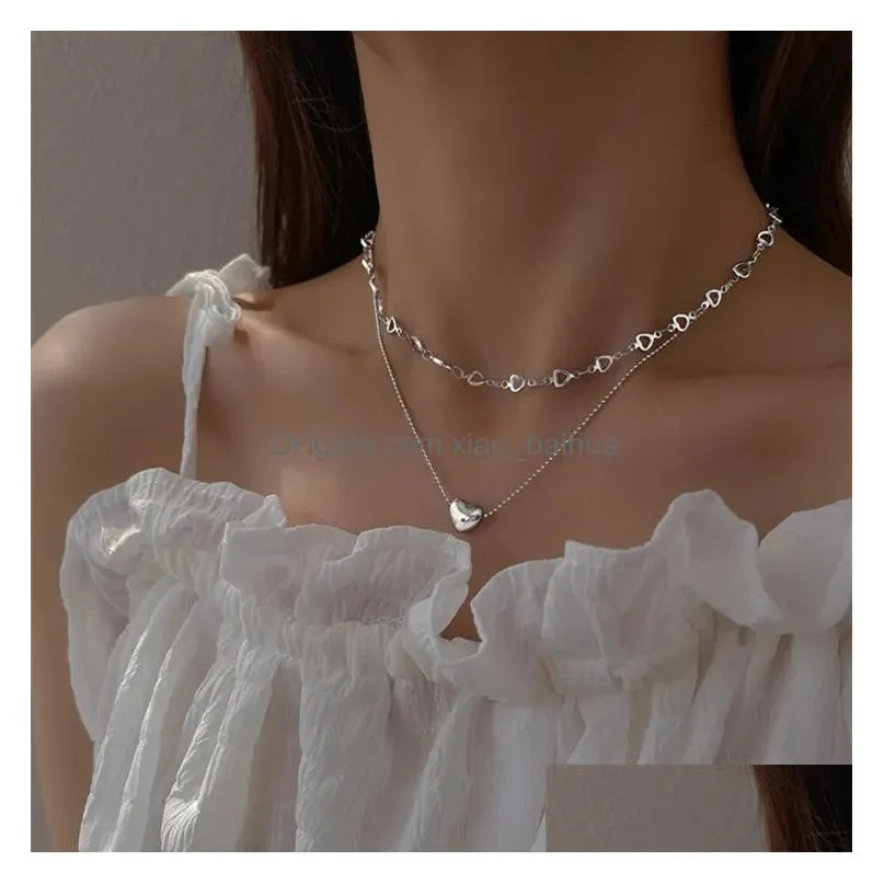 hip hop double love necklace female fashion clavicle chain simple multi-layer stack wear cold wind necklace