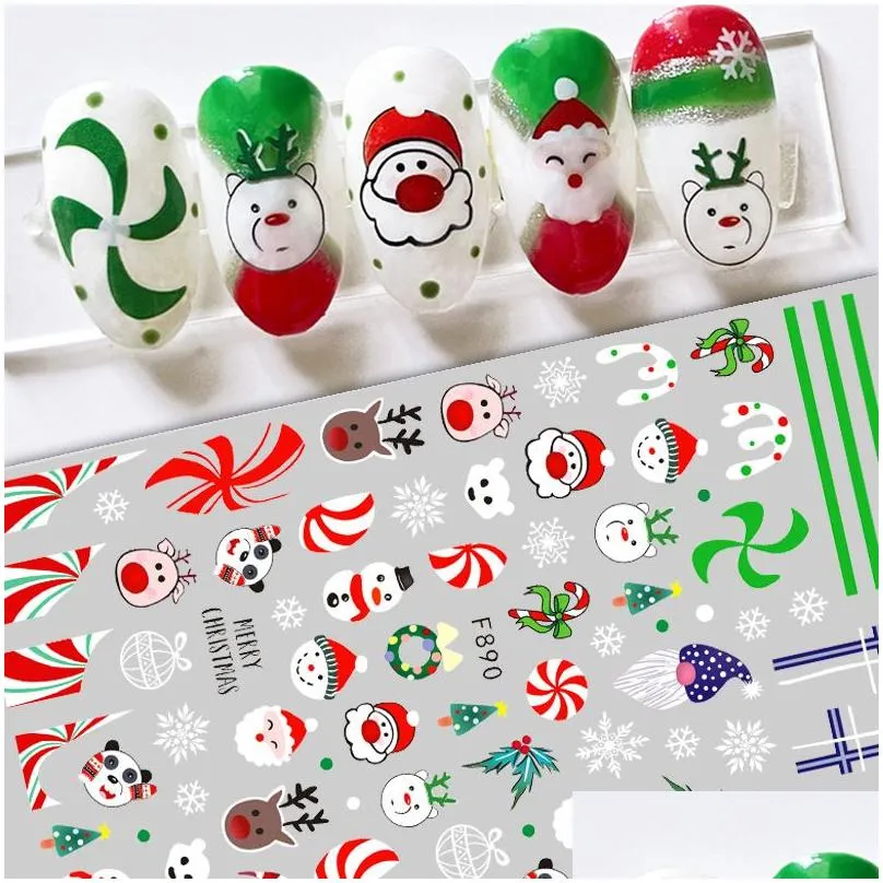 Red Santa Claus Nail Art Decoration Sticker 2022 Unique Nails Penguin Snowflake Winter New Year 3D Sliders Manicure Decor Halloween