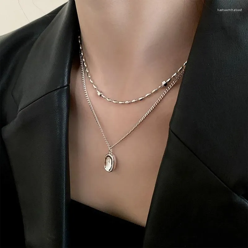 Pendant Necklaces Minar Simple Double Layered Silver Color Bean Circle For Women Strand Chain Choker Necklace Casual Pendientes