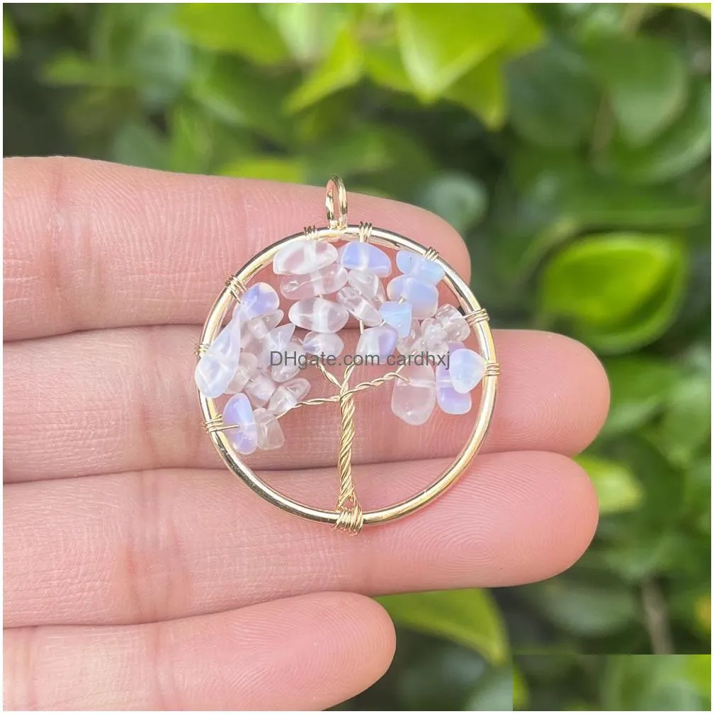 Charms 30Mm Tree Of Life Chakra Reiki Healing Natural Stone Amethyst Lapis Pendant For Jewelry Making Necklace Accessorie Drop Deliver Dhjn9