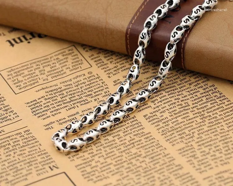 Chains 6.5mm Thick Letter S Necklace 925 Sterling Silver Jewelry Men Women Love Heart Hollow Bamboo Rope Chain Pendant