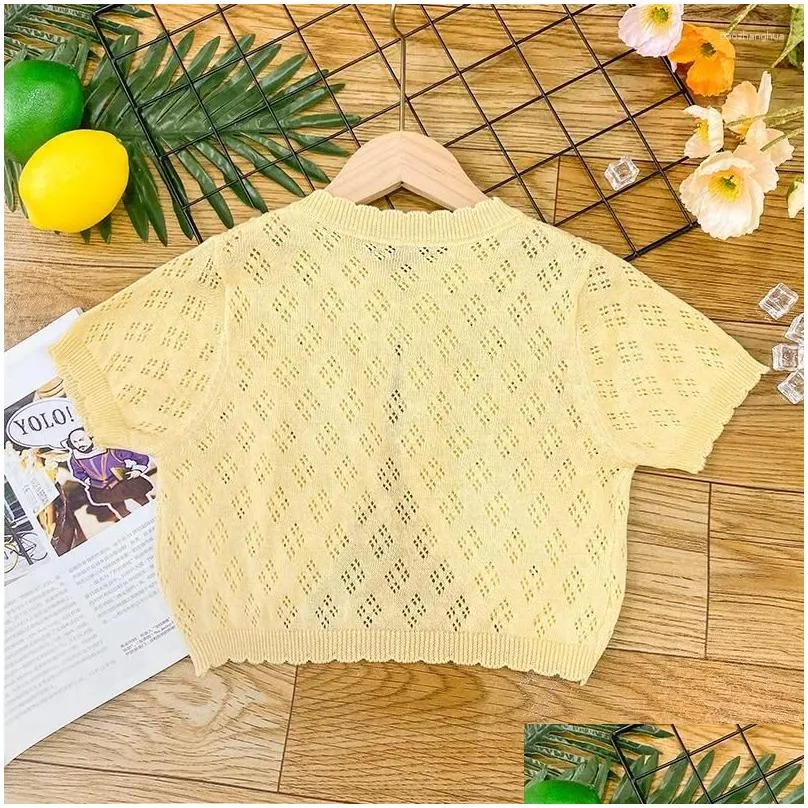 Jackets Children`s Thin Top Baby Air-conditioned Shirt Kids Knitted Cardigan Spring Summer Girl`s Coat Short Sleeve Clothing