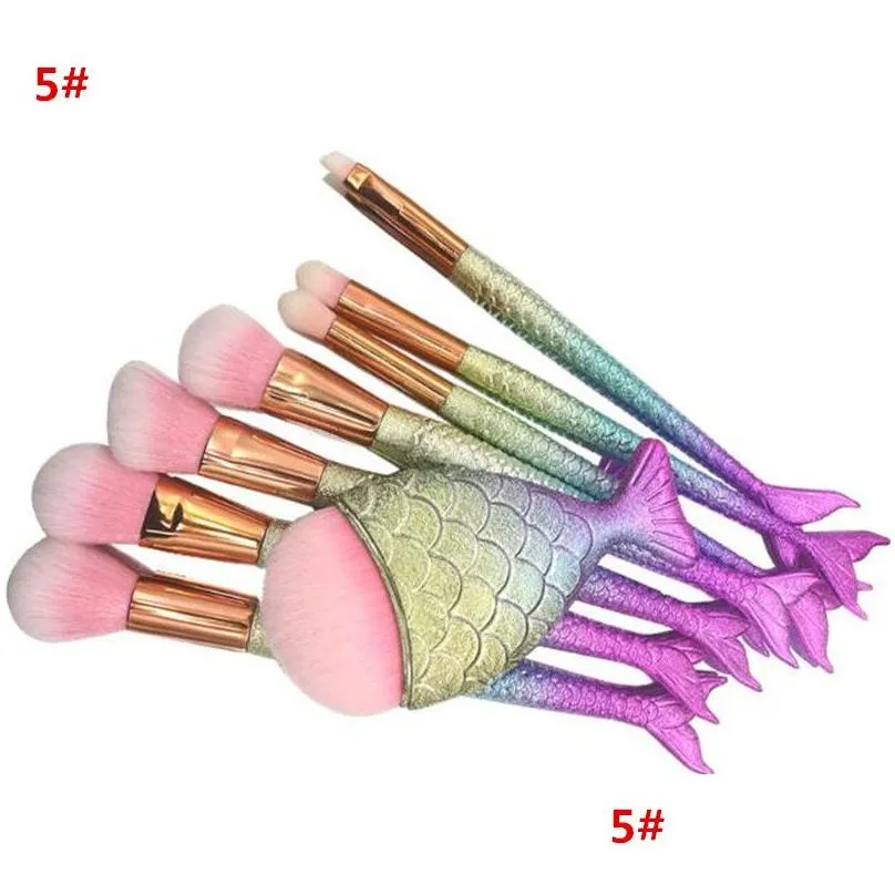 8pcs Makeup Brushes Set Mermaid Shaped Foundation Powder Eyeshadow Blusher Contour Brush Kit Tool DHL free