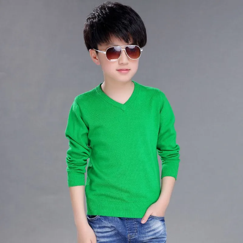 Solid Knit Sweaters Teenage Boys Long Sleeve Knitting Pullovers For Kids Spring 2020 V-neck Cotton Sweater Baby Boy Tops Clothes