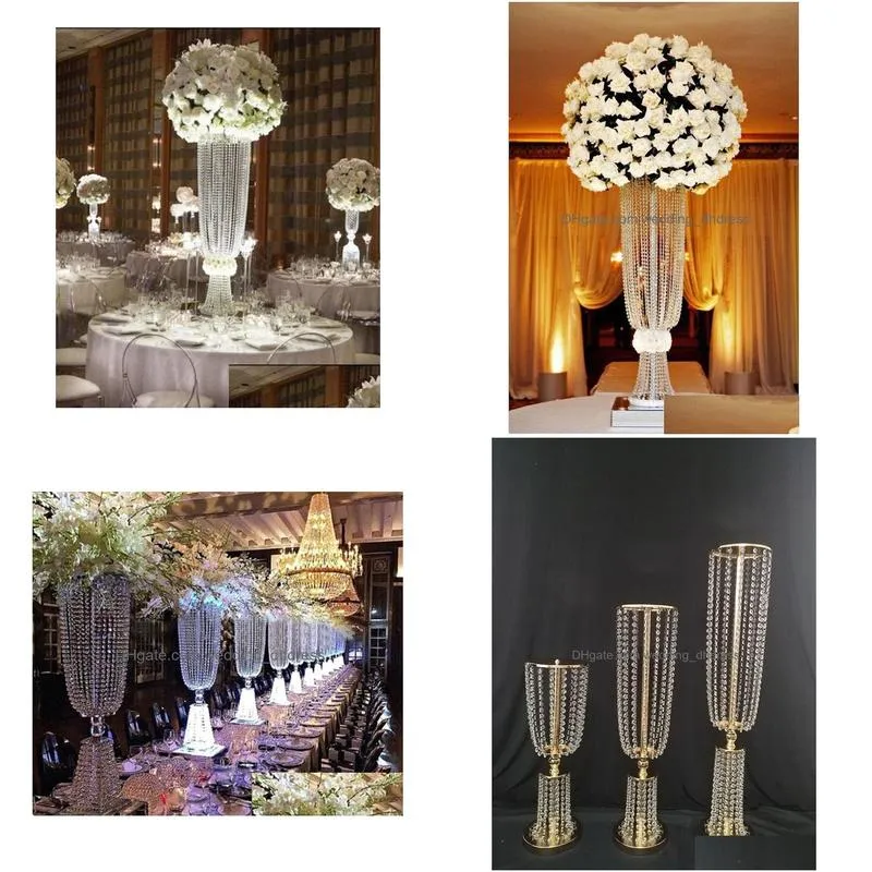 gold silver candle wedding decoration holders crystal metal candlestick flower vase table centerpiece event flower rack road lead