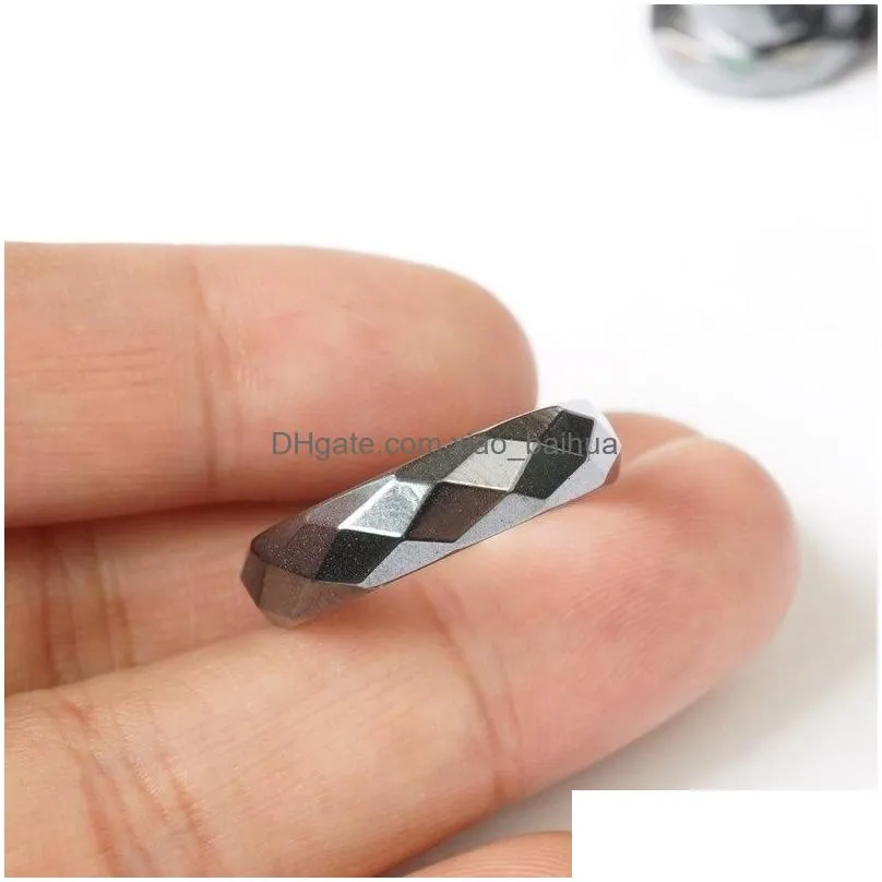 hematite ring.unusual black men women 6mm faceted band us size 7 8 9 10 11 12 13