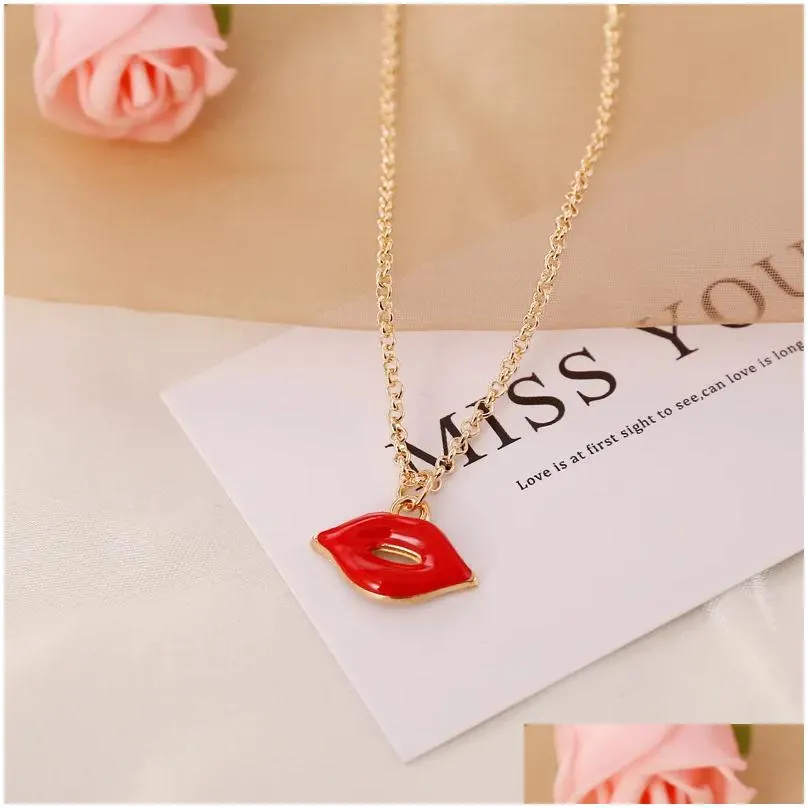 womens fashion pendant necklace jewelry love red pepper lip female creative chain rope necklaces accessories gift lady