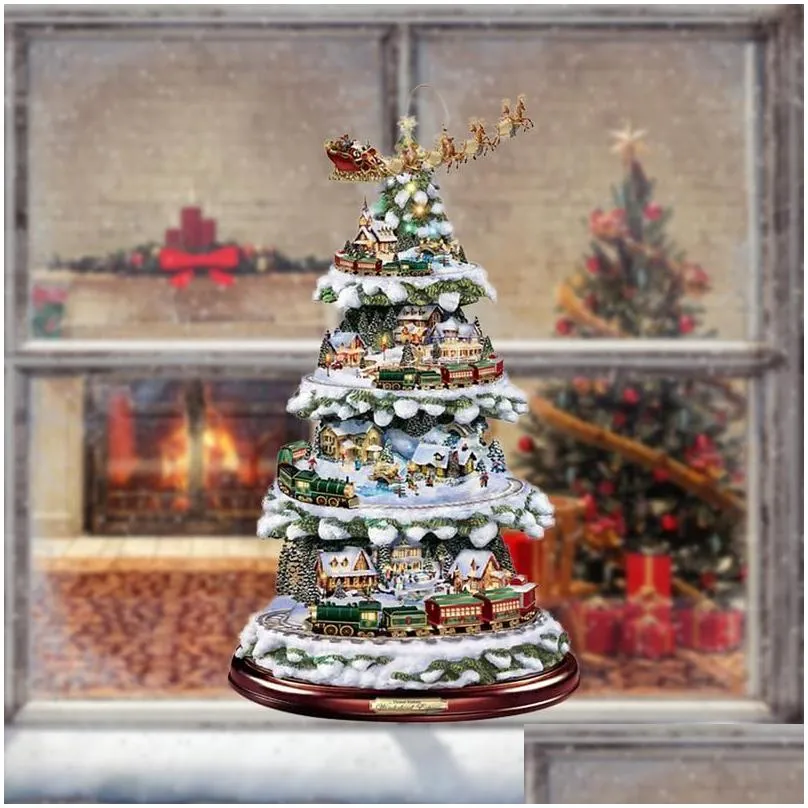 Christmas Decorations Tree Rotating Scpture Train Paste Window Stickers Winter Home Decoration Drop Delivery Dhrem