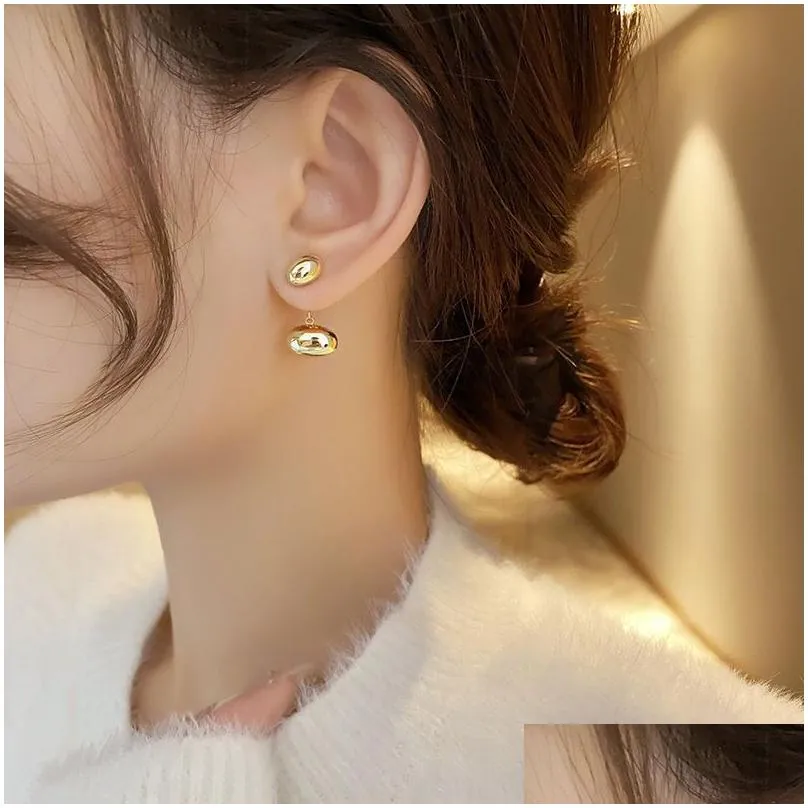 s925 silver needle oval peas stud earrings temperament female simple design gold silver earring jewelry accessories gift in bulk