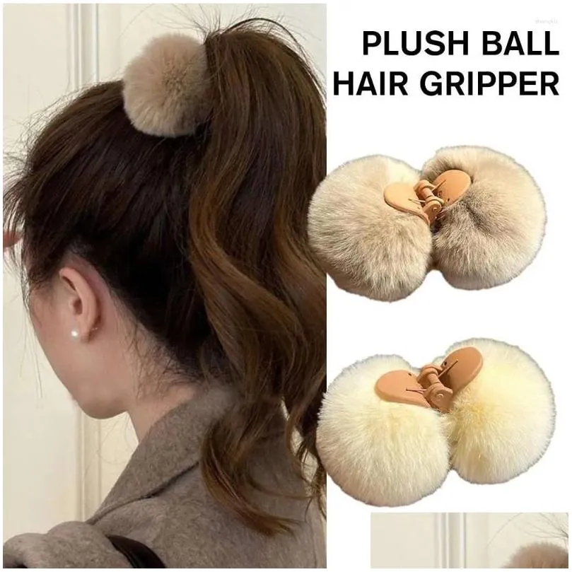 Hair Accessories Faux Fur Small Claw Double Sided Ball Soft Pom Hairpin Clip Plush Headwear Girls Fluffy K4V2