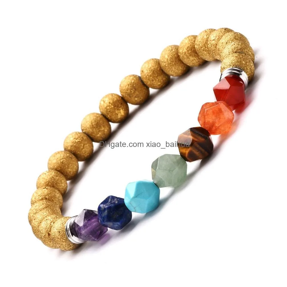 8mm stone cut energy crystal bracelet yoga 7 chakra seven pulse wheel hand string smile agate color