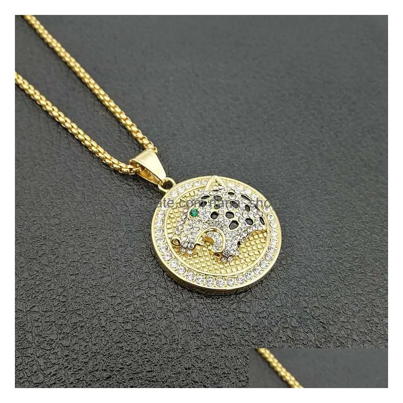 Pendant Necklaces European And American New Hip Hop Jewelry Titanium Steel Goldsier Plated Panther Head Necklace8949326 Drop Delivery Dhlvd