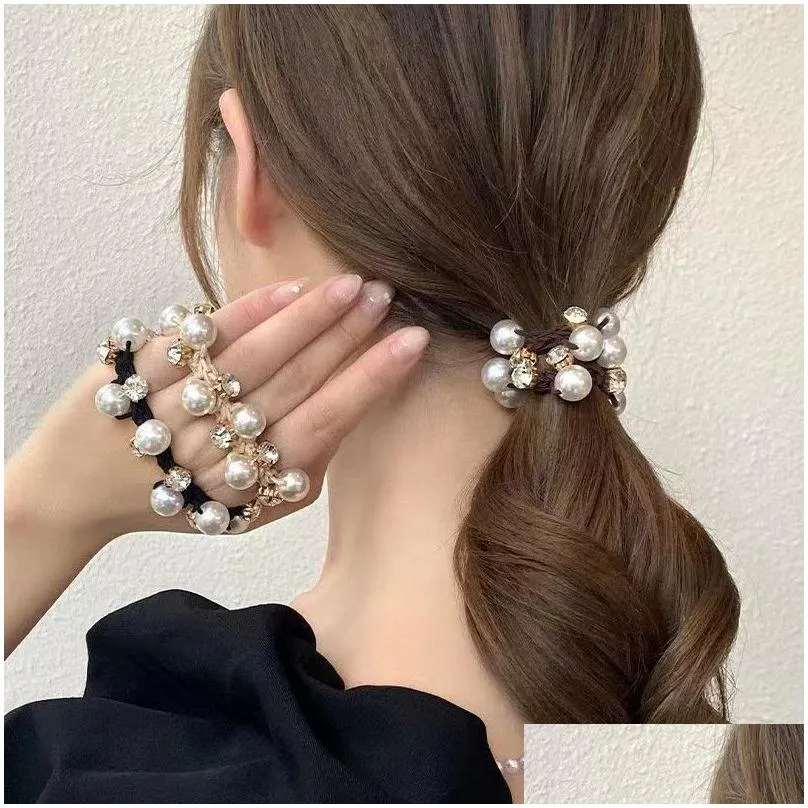 elegant pearl pony tails holder for women hair rubber bands tied hair ring lady headdress jewelry accessories bulk price