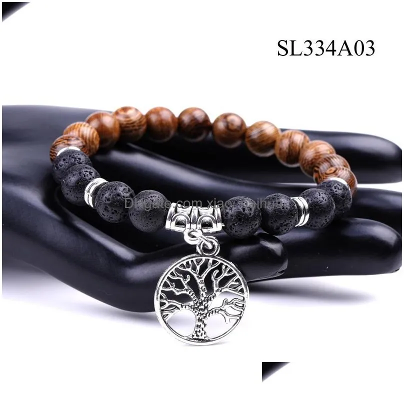 natural stone volcanic stone ancient silver life tree bracelet popular jewelry chicken wing wood bracelet