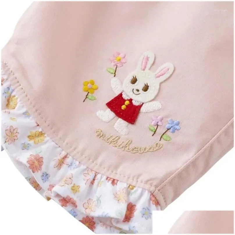 Trousers Girls` Pants Summer Cartoon Flower Embroidery Lace Shorts Cropped