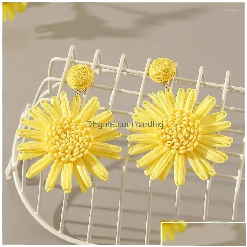 Dangle & Chandelier Earrings Handmade Weave Sun Flower Raffia For Women Girl Rattan Knit Earring Fashion Holiday Party Jewelry Brinco Dhzsd