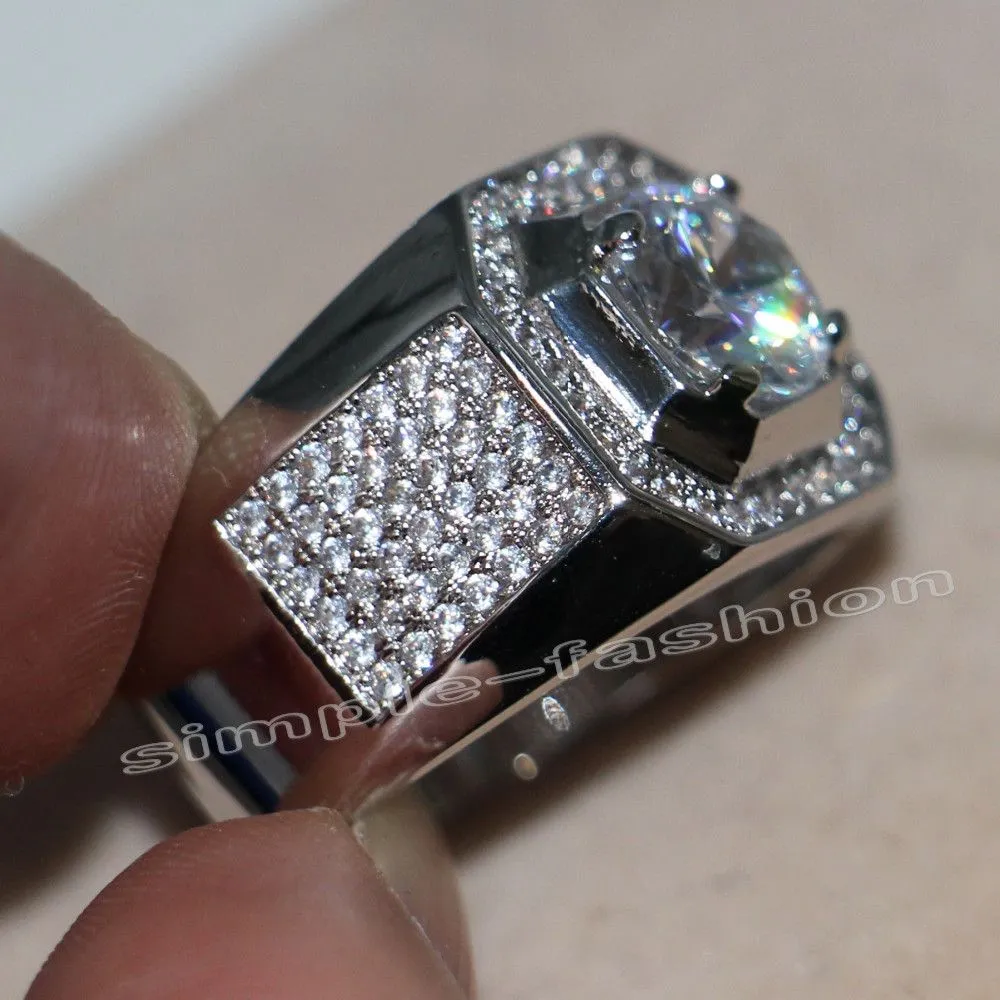 Fashion Jewelry Solitaire Men 8mm Gem 5A Zircon stone 14KT White Gold Filled Engagement Wedding Band Ring Sz 7132216031
