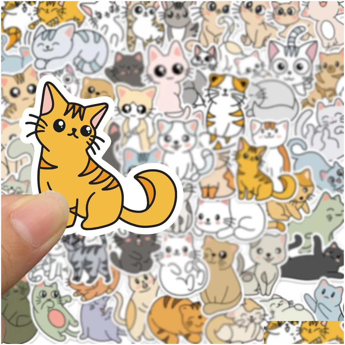 Pack of 60Pcs Wholesale Cartoon Cute Cat Stickers Waterproof Sticker For Luggage Laptop Skateboard Notebook Water Bottle Car decals Kids Gifts