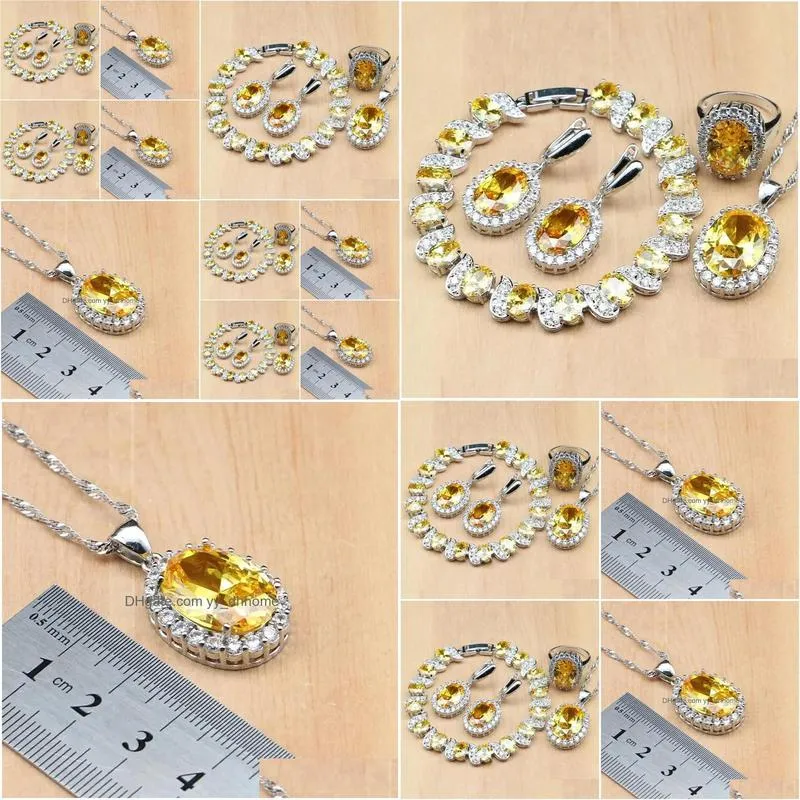 bracelets sterling sier bridal jewelry sets yellow cubic zirconia decoration for women earrings rings bracelet pendant necklace set