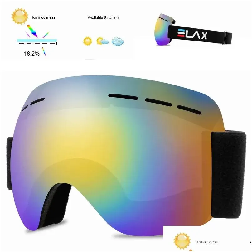 Goggles ELAX BRAND NEW Outdoor Sport Ski Goggles Ski Mask Skiing Glasses Snow Snowboard Googles Men Women Snowmobile Eyewear