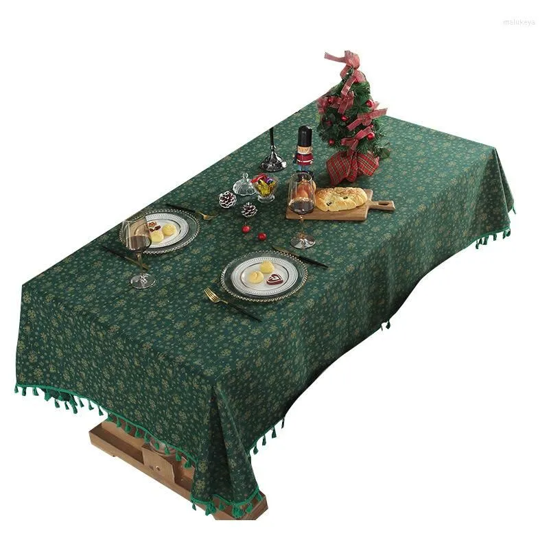 Table Cloth Bohemian Green Christmas Snowflake Tablecloth Tassel Cotton Linen Runner Cover Year Decor 2023 Xmas
