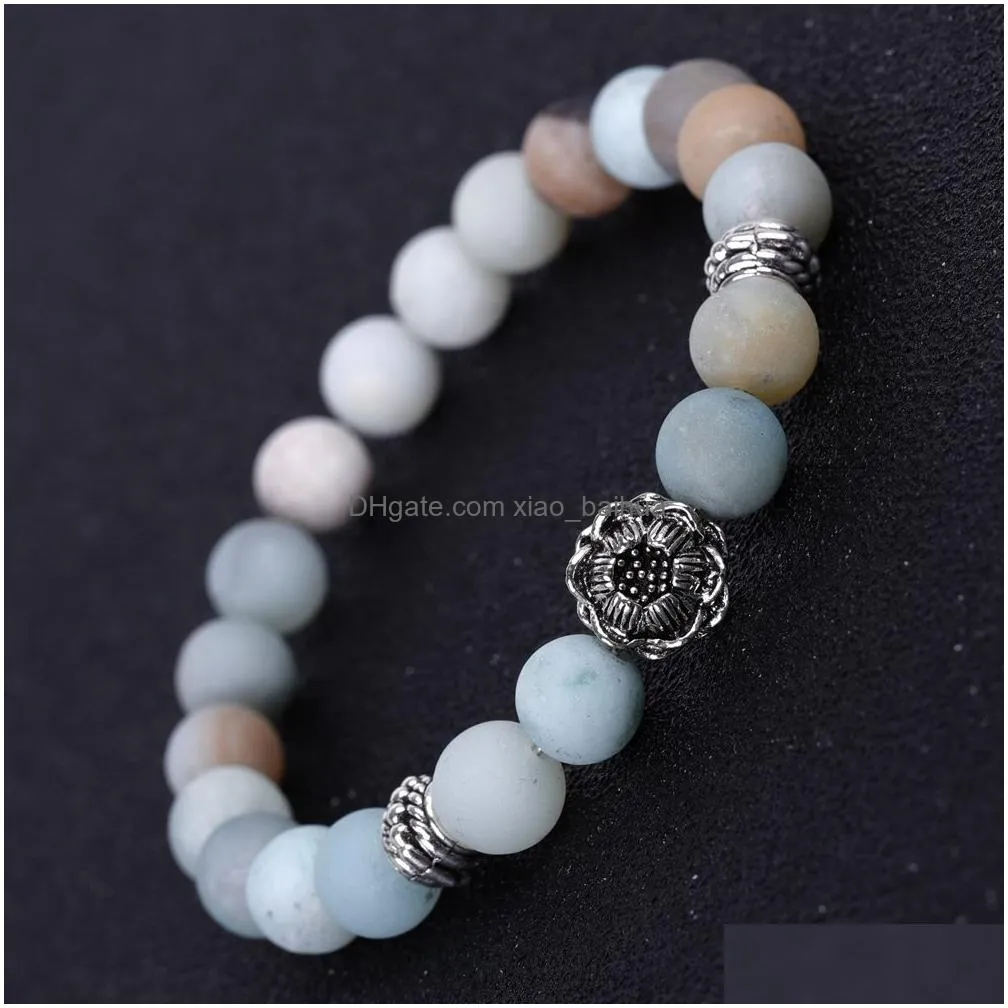 bijoux de mode lotus tambour perles haute qualite pierre naturelle givree bracelet mode decontracte texturebracelets et bracelets