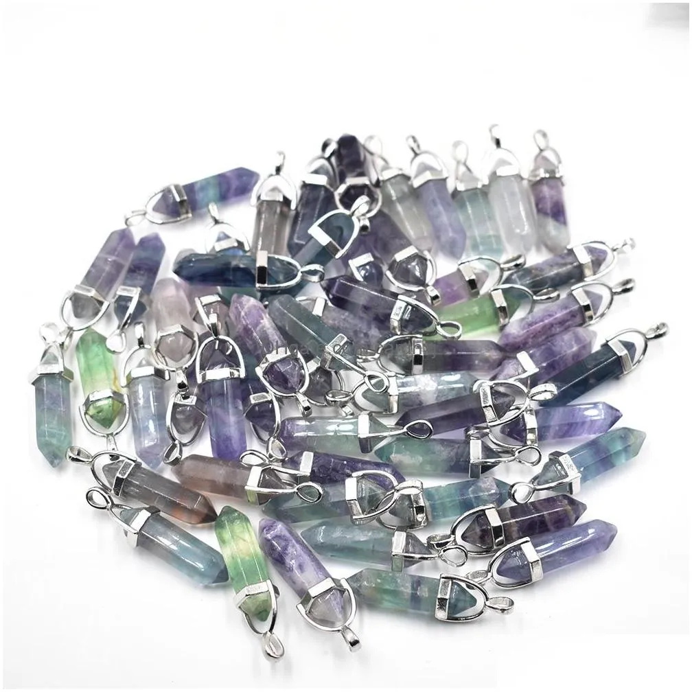 Charms Wholesale Fashion Good Quality Natural Fluorite Stone Pillar Point Chakra Pendants For Jewelry Making Drop Delivery Findings Co Dhamn