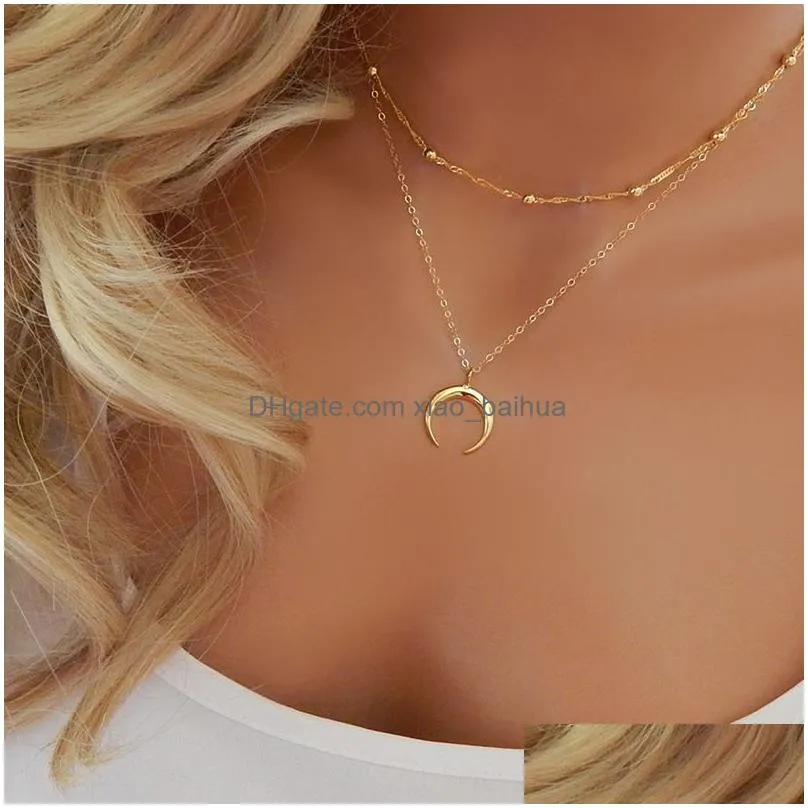 fashion jewelry bohemian double angle necklace gold plated layered womens clavicle necklace