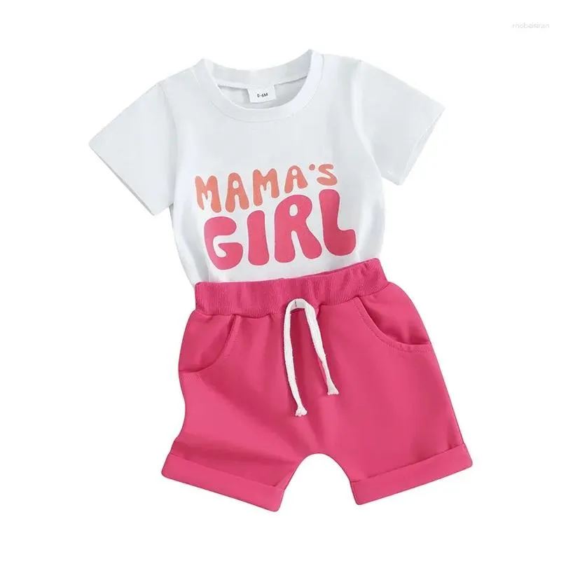 Clothing Sets Toddler Baby Girl Summer Outfits Short Sleeve Letter Print Tops Solid Color Shorts Cute Infant Born Clothes