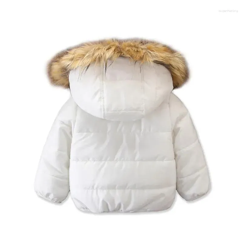 Down Coat Jacket Child Girl 2024 Winter Warm Toddler Baby Boy Fur Hooded Pure White Hoodie Fashion Zip Up Outerwear Parkas