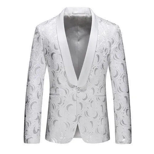 Men`s Suits Men Fashion Slim Fit Suit Jacket Skinny Tuxedo Casual Blazer Floral Jacquard Shawl Lapel Costume Wedding Party Prom Mens