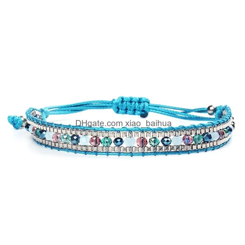 bracelet bohemian single layer color crystal bracelet hand woven chain ladies hand rope