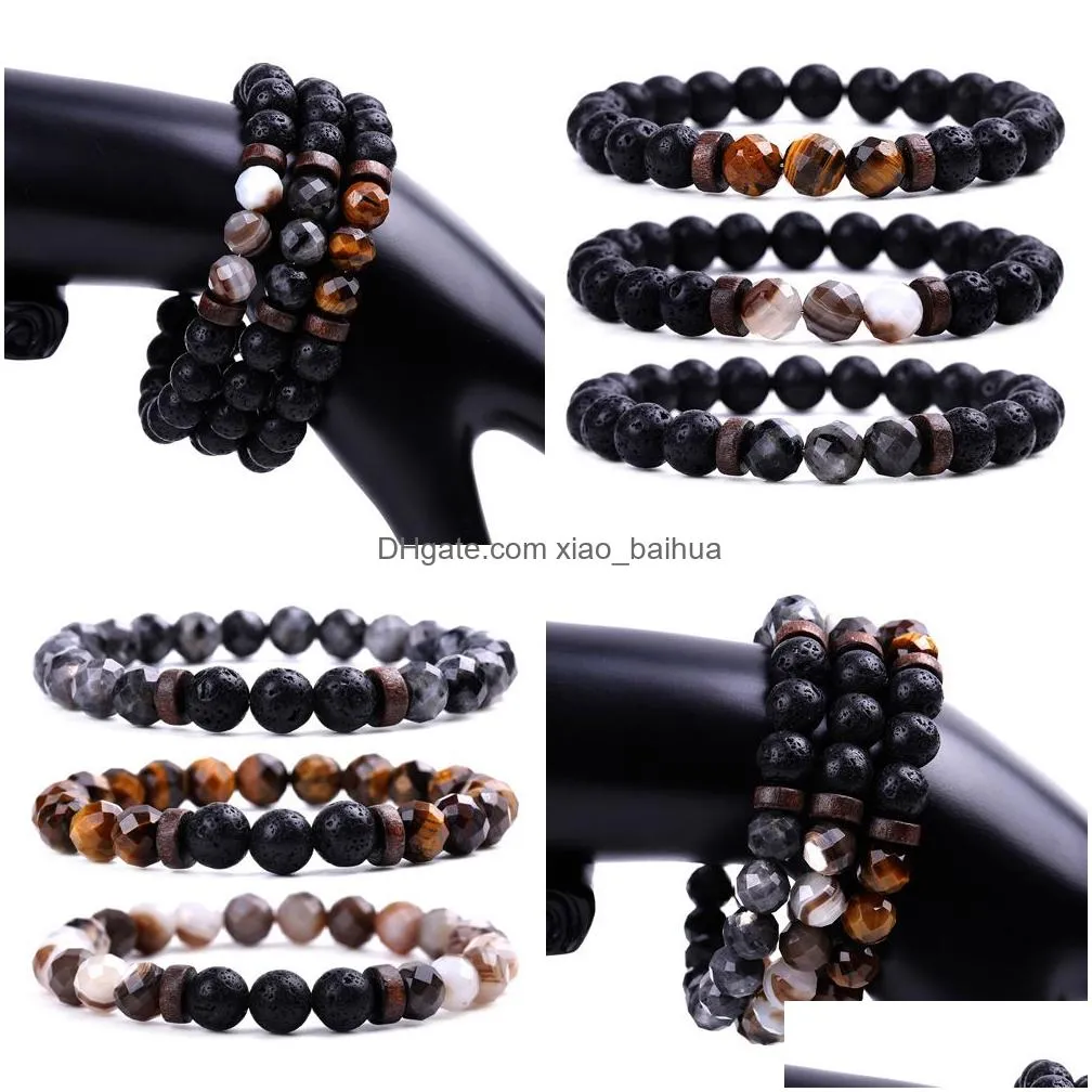 slice tiger eye striped agate black glitter stone bracelet black volcanic stone bracelet