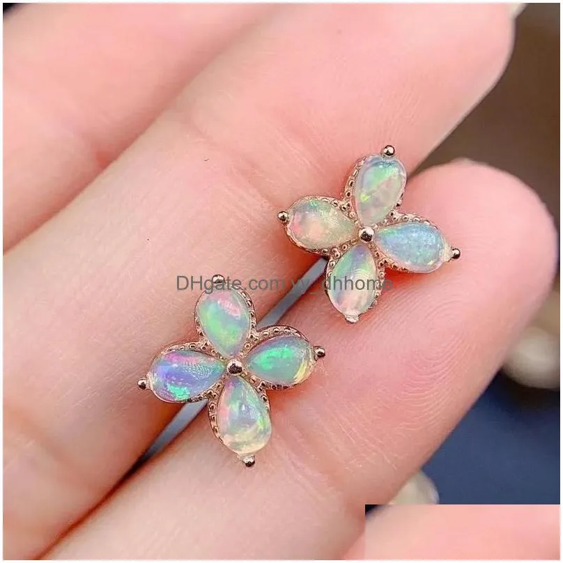charm 100% natural opal earrings sterling sier gemstone oval 3x5mm for women wedding anniversary party classic fine jewelry gift