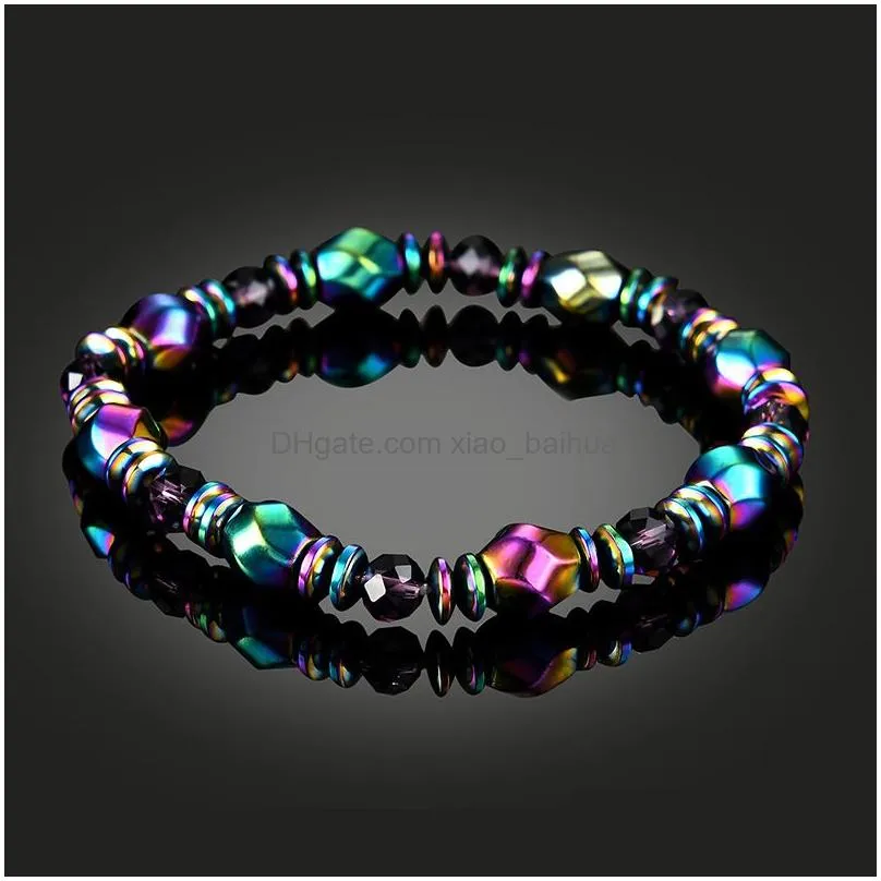 rainbow magnetic hematite beaded strands bracelet for men women power healthy bracelets wristband fashion jewelry gift