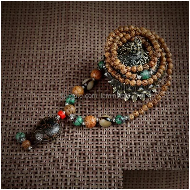 Pendant Necklaces Retro National Style Women`s Bohemian Decorative Accessories Wooden Beads Bodhi Long Buddha Beaded Necklace Sweater