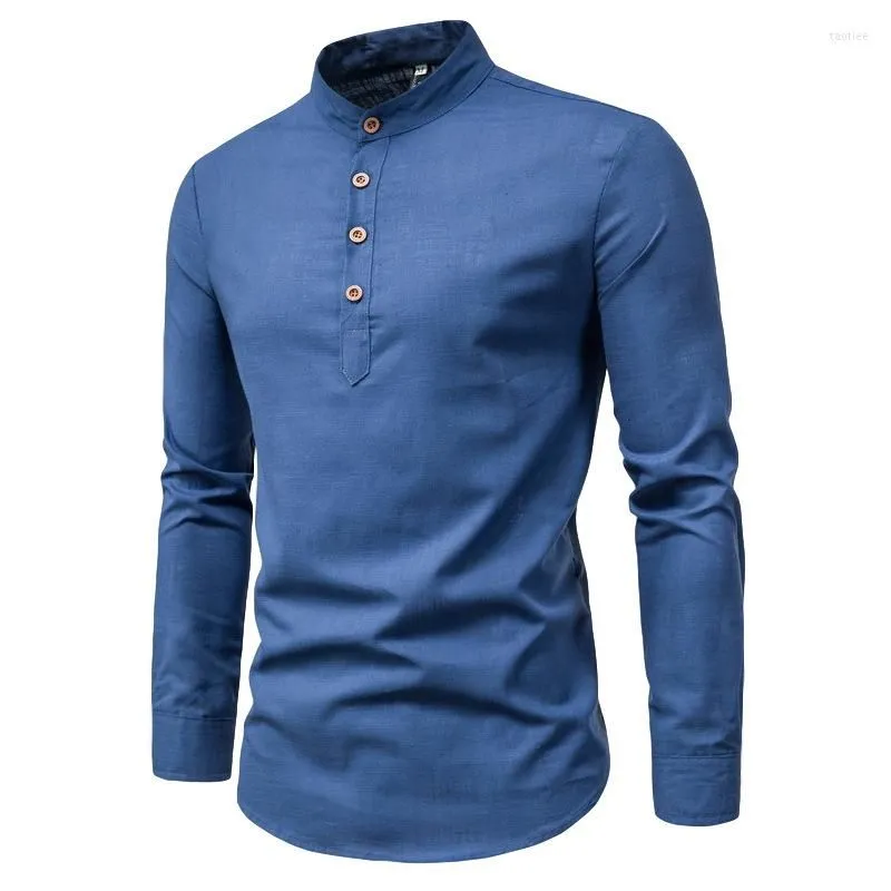 Men`s Dress Shirts Spring Autumn Long Sleeve Men T Oversized Stand Collar Business Shirt Blouses Solid Color Casual Work Tops Camisas