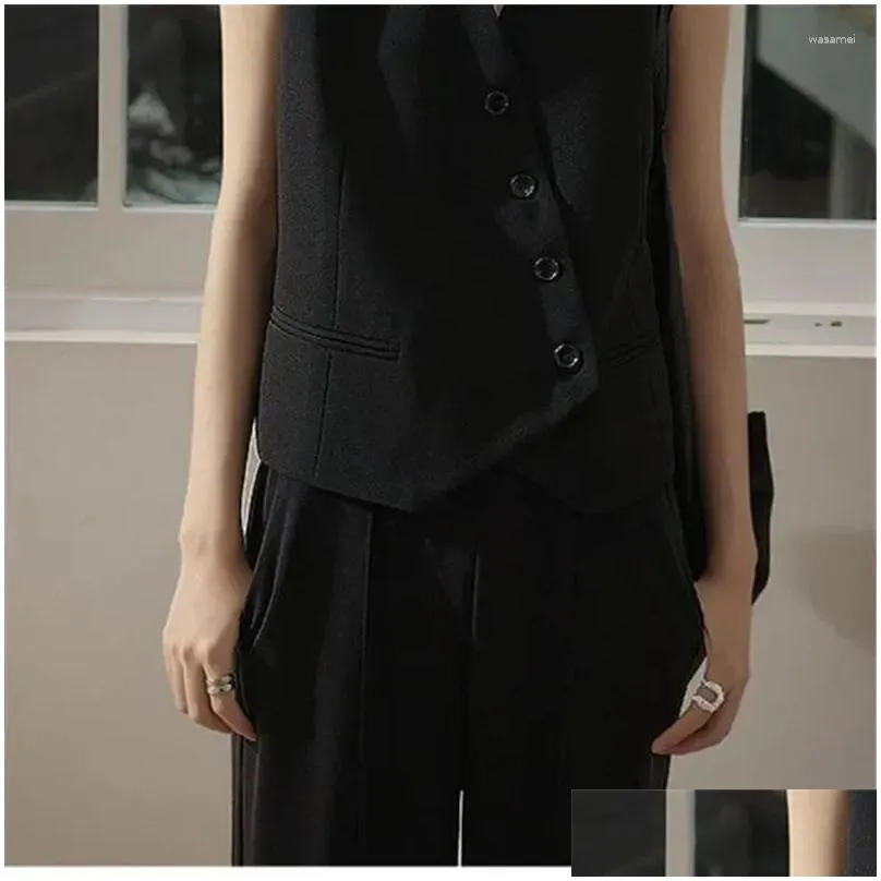 Women`s Vests Summer Sleeveless Jacket Outside Wear Vintage Slim-fit Waistcoat Top Black Suit Vest Female Korean Fashion Chic Design